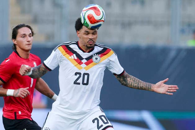 Nnamdi Collins (Germany) controls the ball during the UEFA Under21 EURO Qualifier, EM, Europameisterschaft between Germany U21, U 21 and Georgia U21 at Almstadion on October 6, 2026 in Bielefeld, Germany. (Photo by Marco Steinbrenner DeFodi Images) -