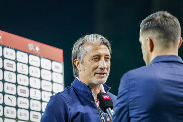 Fussball UEFA Nations League 2026 - 2027, 4. Spieltag - Schweiz vs Nordmazedonien - Thermoplan Arena (Luzern): Murat Yakin (Schweiz, Trainer) Presse- Interview RSI SRF, Medien Copyright: xJOERANxSTEINSIEKx