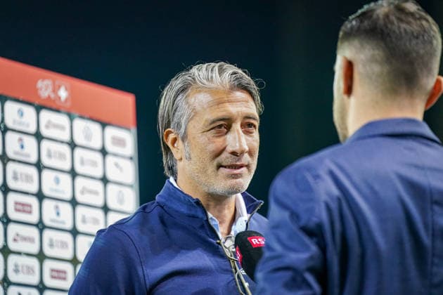 Fussball UEFA Nations League 2026 - 2027, 4. Spieltag - Schweiz vs Nordmazedonien - Thermoplan Arena (Luzern): Murat Yakin (Schweiz, Trainer) Presse- Interview RSI SRF, Medien Copyright: xJOERANxSTEINSIEKx