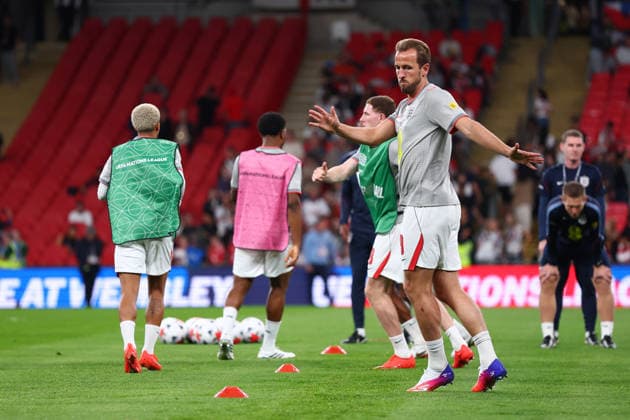 London, England, 6th October 2026. Harry Kane of England warms up before the England vs Czech Republic UEFA Nations League match at Wembley Stadium, London. Picture credit should read: Paul Terry Sportimage EDITORIAL USE ONLY. No use with unauthorised audio, video, data, fixture lists, club league logos or live services. Online in-match use limited to 120 images, no video emulation. No use in betting, games or single club league player publications. SPI_008_PT_England__Czechia SPI-5055-0008