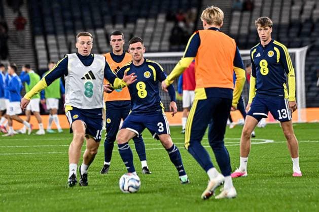 Scotland v Slovenia UEFA Nations League Players of Scotland warm up during the UEFA Nations League match at Barclays Hampden, Glasgow 06 10 2026 UK Newspapers OUT Copyright: xJamiexJohnstonx FIL-24032-0039