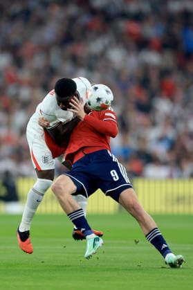 England v Czechia - UEFA Nations League 2026 27 Group A3 MD4 Marc Guehi of England and Ryan Naderi of Czechia challenge during the UEFA Nations League 2026 27 group phase match between England and Czechia at Wembley Stadium on October 6, 2026 in London, England. London Wembley Stadium England United Kingdom Copyright: xAllstarxPicturexLibraryxLtdx