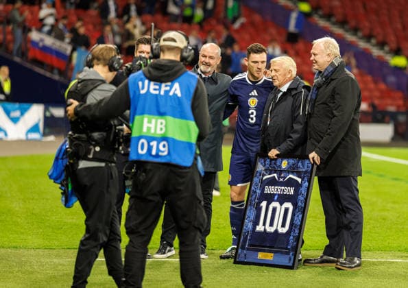 05.10.2026: Scotland v Slovenia: Andy Robertson gets presentation for 100 Scotland caps  Copyright: xWilliexVassx NINTCHDBPICT001113833518