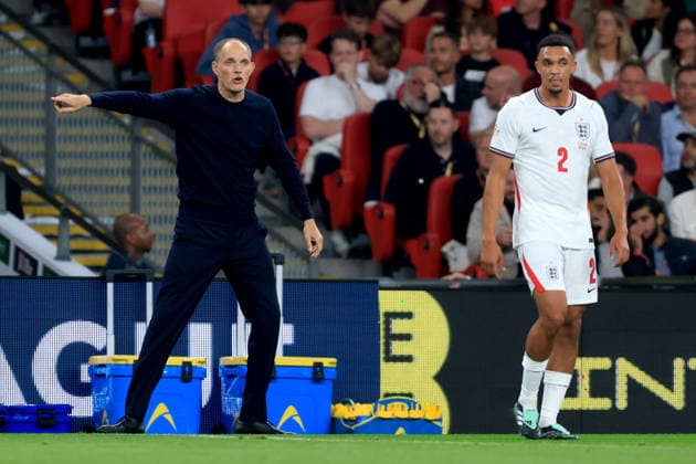 England v Czechia - UEFA Nations League 2026 27 Group A3 MD4 Thomas Tuchel, Head coach of England and Trent Alexander-Arnold on the side line during the UEFA Nations League 2026 27 group phase match between England and Czechia at Wembley Stadium on October 6, 2026 in London, England. London Wembley Stadium England United Kingdom Copyright: xAllstarxPicturexLibraryxLtdx