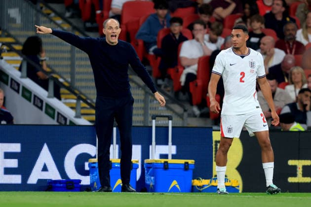 England v Czechia - UEFA Nations League 2026 27 Group A3 MD4 Thomas Tuchel, Head coach of England and Trent Alexander-Arnold on the side line during the UEFA Nations League 2026 27 group phase match between England and Czechia at Wembley Stadium on October 6, 2026 in London, England. London Wembley Stadium England United Kingdom Copyright: xAllstarxPicturexLibraryxLtdx
