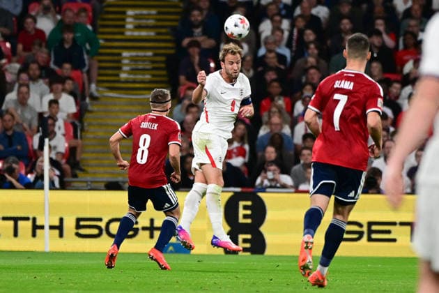 England v Czechia, UEFA Nations League England forward Harry Kane (9) heads the ball during the UEFA Nations League match between England and Czechia at Wembley Stadium, London, UK on 6 October 2026. London Wembley Stadium Greater London UK Editorial use only , Copyright: xDennisxGoodwinx PSI-24957-0031
