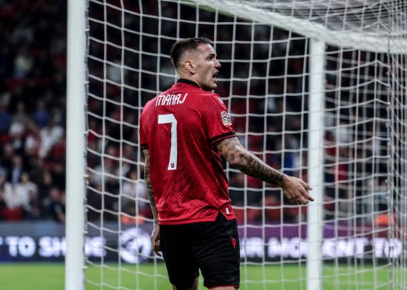 Albania vs San Marino UEFA Nations League 2026-2027 Group C1 Rei Manaj of Albania reacts during the UEFA Nations League 2026-2027 group phase match between Albania and San Marino in Tirana, Albania on October 6, 2026 Tirana Albania Copyright: xArmandoxBabanix