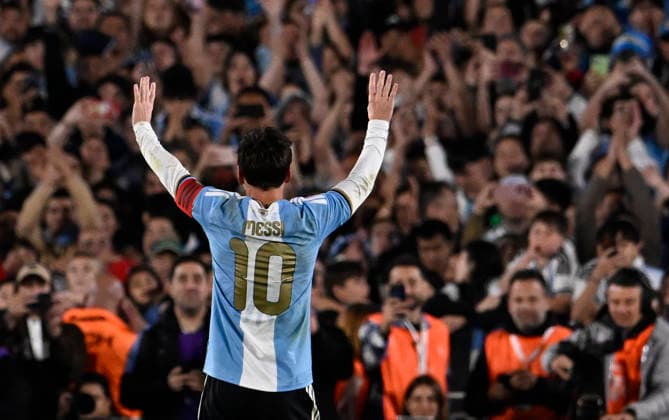 BUENOS AIRES, ARGENTINA - OCTOBER 06: Lionel Messi of Argentina national team, Nationalteam celebrate after scoring goal during the International Friendly, Länderspiel, Nationalmannschaft match between Argentina and Benin at Estadio Mas Monumental on October 06, 2026 in Buenos Aires, Argentina. Photo by SFSI Argentina National team v Benin Copyright: xSFSIx
