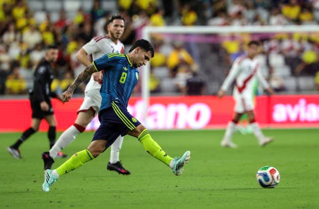 International soccer friendly - Colombia vs. Peru Colombia midfielder Gustavo Puerta (2-L) in action during the international soccer friendly between Colombia and Peru at Nu Stadium in Miami, Florida, USA, 06 October 2026. MIAMI FLORIDA United States  Copyright: xCRISTOBALxHERRERA-ULASHKEVICHx