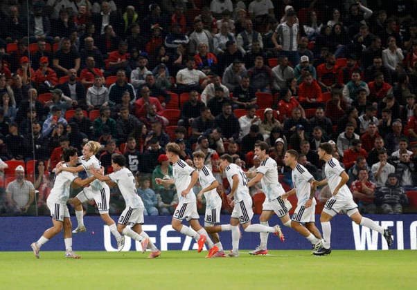 UEFA Nations League Qualifier Albania vs San Marino in Tirana, Albania. San Marino players celebrate scoring during the UEFA Nations League Group C match between Albania and Belarus at Air Albania Stadium in Tirana, Albania, on October 6, 2026. Light Studio Agency Malton Dibra Tirana Albania Copyright: xLightxStudioxAgencyx xMaltonxDibrax