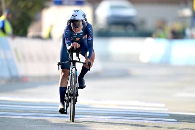 Spain s Alejandra Neira Dominguez crosses the finish line to win the Women Junior Individual Time Trial race (22km) at the cycling UEC Road European Championships, in Ljubljana, Slovenia, on Wednesday 7 October 2026. The UEC Road European Championships are taking place from 02 to 07 October in Ljubljana, Slovenia. DAVIDxPINTENS  x189033667x