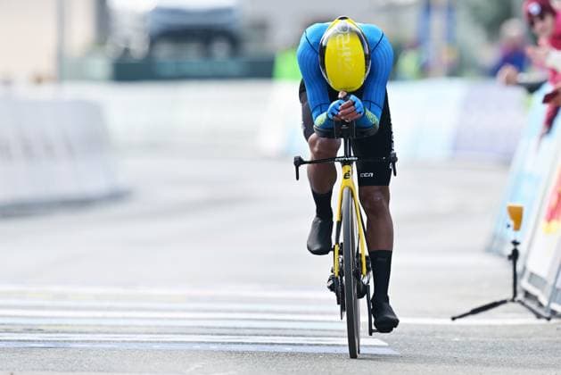 Sweden s Elias Wandel crosses the finish line of the Men Junior Individual Time Trial race (22km) at the cycling UEC Road European Championships, in Ljubljana, Slovenia, on Wednesday 7 October 2026. The UEC Road European Championships are taking place from 02 to 07 October in Ljubljana, Slovenia. DAVIDxPINTENS  x189035204x