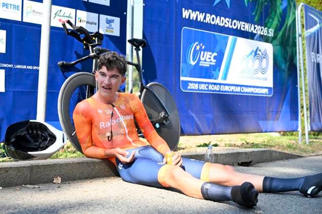 UEC 2026 Road European Championships Ljubljana 07 10 2026 SENCUR, SLOVENIA - OCTOBER 07 : Van den biggelaar Jop (NED) during the Individual Time Trial Men Junior at the 2026 UEC Road European Championships. An UCI Continental Championships time trial cycling race with start and finish in Sencur on October 7, 2026 in Sencur, Slovenia, 07 10 2026 Sencur Slovenia  Copyright: xJanxDexMeuleneirx