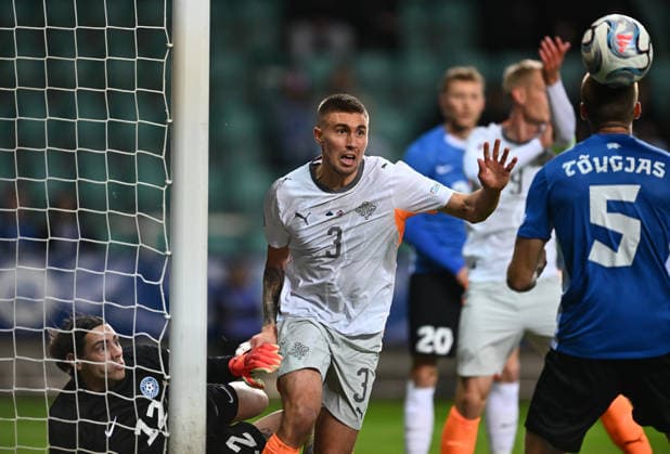(261007) -- TALLINN, Oct. 7, 2026 -- Iceland s Daniel Leo Gretarsson (C) reacts near the goal as Estonia s Erko Tougjas (R) and goalkeeper Matvei Igonen (L) defend during the UEFA Nations League 2026 27 League C Group C4 match between Estonia and Iceland at A. Le Coq Arena in Tallinn, Estonia, Oct. 6, 2026. (Photo by Xinhua) (SP)ESTONIA-TALLINN-FOOTBALL-UEFA NATIONS LEAGUE C-ESTONIA VS ICELAND SergeixStepanov 
