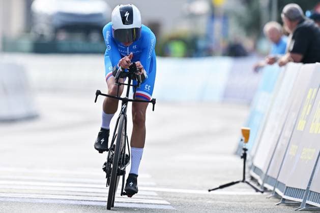 Czech Republic s Julia Kopecky crosses the finish line of the Women U23 Individual Time Trial race (22km) at the cycling UEC Road European Championships, in Ljubljana, Slovenia, on Wednesday 7 October 2026. The UEC Road European Championships are taking place from 02 to 07 October in Ljubljana, Slovenia. DAVIDxPINTENS  x189039053x