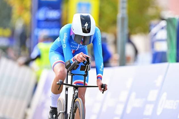 Czech Republic s Julia Kopecky crosses the finish line of the Women U23 Individual Time Trial race (22km) at the cycling UEC Road European Championships, in Ljubljana, Slovenia, on Wednesday 7 October 2026. The UEC Road European Championships are taking place from 02 to 07 October in Ljubljana, Slovenia. DAVIDxPINTENS  x189039054x