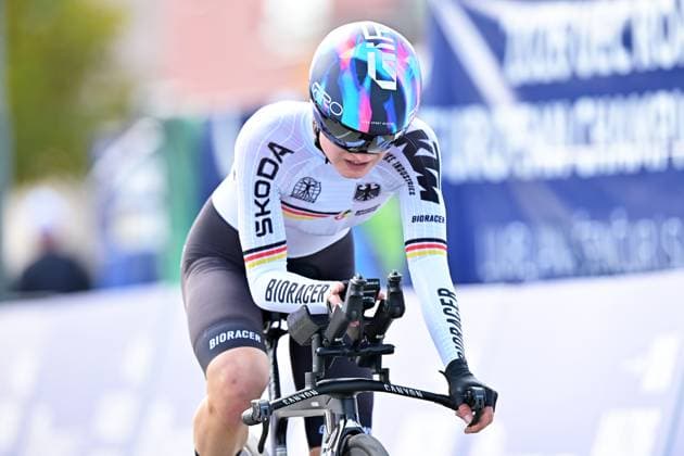Germany s Justyna Czapla crosses the finish line of the Women U23 Individual Time Trial race (22km) at the cycling UEC Road European Championships, in Ljubljana, Slovenia, on Wednesday 7 October 2026. The UEC Road European Championships are taking place from 02 to 07 October in Ljubljana, Slovenia. DAVIDxPINTENS  x189039083x
