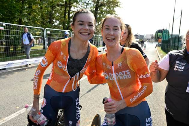 UEC 2026 Road European Championships Ljubljana 07 10 2026 SENCUR, SLOVENIA - OCTOBER 07 : Arens Megan (NED) and Vinke Nienke (NED) during the Individual Time Trial Women Under 23 at the 2026 UEC Road European Championships. An UCI Continental Championships time trial cycling race with start and finish in Sencur on October 7, 2026 in Sencur, Slovenia, 07 10 2026 Sencur Slovenia  Copyright: xJanxDexMeuleneirx