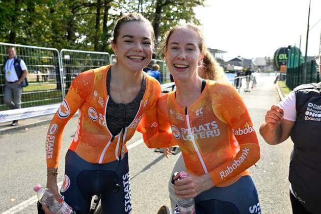 UEC 2026 Road European Championships Ljubljana 07 10 2026 SENCUR, SLOVENIA - OCTOBER 07 : Arens Megan (NED) and Vinke Nienke (NED) during the Individual Time Trial Women Under 23 at the 2026 UEC Road European Championships. An UCI Continental Championships time trial cycling race with start and finish in Sencur on October 7, 2026 in Sencur, Slovenia, 07 10 2026 Sencur Slovenia  Copyright: xJanxDexMeuleneirx