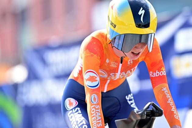 Netherlands Nienke Vinke crosses the finish line to win the Women U23 Individual Time Trial race (22km) at the cycling UEC Road European Championships, in Ljubljana, Slovenia, on Wednesday 7 October 2026. The UEC Road European Championships are taking place from 02 to 07 October in Ljubljana, Slovenia. DAVIDxPINTENS  x189039415x