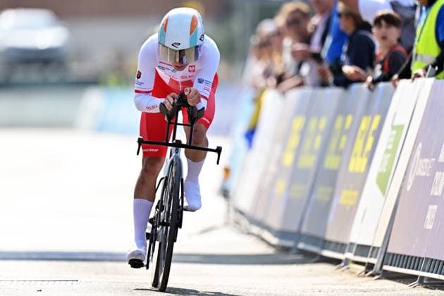 Poland s Dawid Lewandowski crosses the finish line of the Men U23 Individual Time Trial race (22km) at the cycling UEC Road European Championships, in Ljubljana, Slovenia, on Wednesday 7 October 2026. The UEC Road European Championships are taking place from 02 to 07 October in Ljubljana, Slovenia. DAVIDxPINTENS  x189040262x