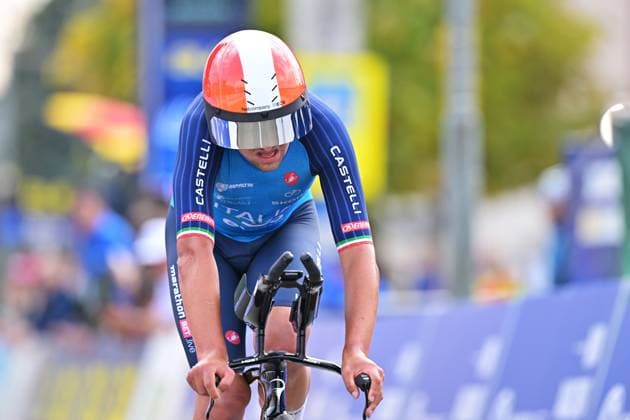 Italy s Nicolas Milesi crosses the finish line of the Men U23 Individual Time Trial race (22km) at the cycling UEC Road European Championships, in Ljubljana, Slovenia, on Wednesday 7 October 2026. The UEC Road European Championships are taking place from 02 to 07 October in Ljubljana, Slovenia. DAVIDxPINTENS  x189041193x