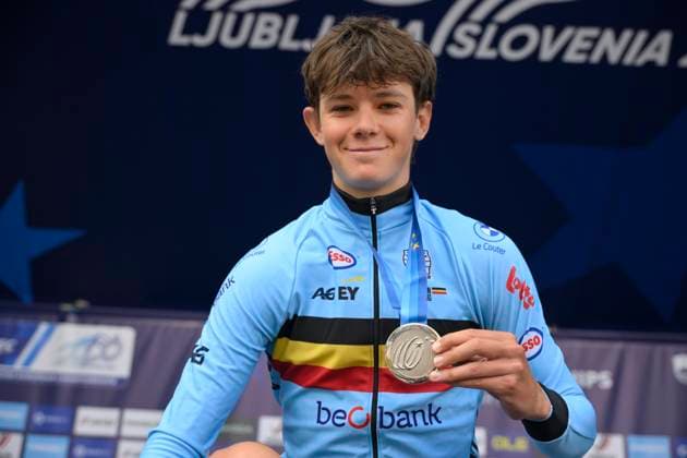 UEC 2026 Road European Championships Ljubljana 07 10 2026 SENCUR, SLOVENIA - OCTOBER 07 : silver medal Van kerckhove Matisse (BEL) pictured during the podium ceremony of the Individual Time Trial Men Under 23 at the 2026 UEC Road European Championships. An UCI Continental Championships time trial cycling race with start and finish in Sencur on October 7, 2026 in Sencur, Slovenia, 07 10 2026 Sencur Slovenia  Copyright: xJanxDexMeuleneirx