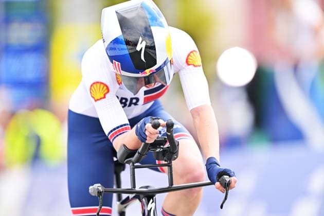 Great Britain s Lauren Dickson crosses the finish line of the Women Elite Individual Time Trial race (22km) at the cycling UEC Road European Championships, in Ljubljana, Slovenia, on Wednesday 7 October 2026. The UEC Road European Championships are taking place from 02 to 07 October in Ljubljana, Slovenia. DAVIDxPINTENS  x189046890x