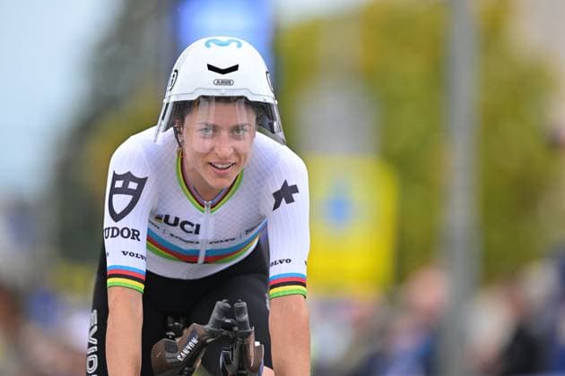Switzerland s Marlen Reusser crosses the finish line to win the Women Elite Individual Time Trial race (22km) at the cycling UEC Road European Championships, in Ljubljana, Slovenia, on Wednesday 7 October 2026. The UEC Road European Championships are taking place from 02 to 07 October in Ljubljana, Slovenia. DAVIDxPINTENS  x189050348x