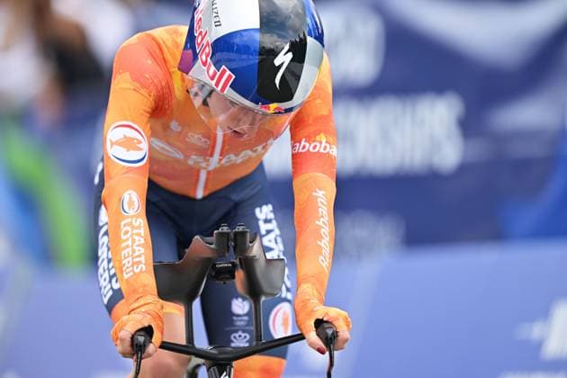 Netherlands Demi Vollering crosses the finish line of the Women Elite Individual Time Trial race (22km) at the cycling UEC Road European Championships, in Ljubljana, Slovenia, on Wednesday 7 October 2026. The UEC Road European Championships are taking place from 02 to 07 October in Ljubljana, Slovenia. DAVIDxPINTENS  x189051028x