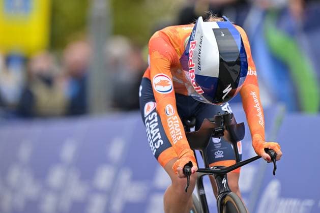Netherlands Demi Vollering crosses the finish line of the Women Elite Individual Time Trial race (22km) at the cycling UEC Road European Championships, in Ljubljana, Slovenia, on Wednesday 7 October 2026. The UEC Road European Championships are taking place from 02 to 07 October in Ljubljana, Slovenia. DAVIDxPINTENS  x189051069x