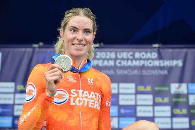 UEC 2026 Road European Championships Ljubljana 07 10 2026 SENCUR, SLOVENIA - OCTOBER 07 : silver medal Vollering Demi (NED) pictured during the podium ceremony of the Women Elite Individual Time Trial at the 2026 UEC Road European Championships. An UCI Continental Championships time trial cycling race with start and finish in Sencur on October 7, 2026 in Sencur, Slovenia, 07 10 2026 Sencur Slovenia  Copyright: xJanxDexMeuleneirx