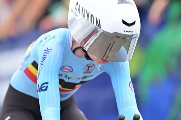 Belgium s Lotte Claes crosses the finish line of the Women Elite Individual Time Trial race (22km) at the cycling UEC Road European Championships, in Ljubljana, Slovenia, on Wednesday 7 October 2026. The UEC Road European Championships are taking place from 02 to 07 October in Ljubljana, Slovenia. DAVIDxPINTENS  x189054906x