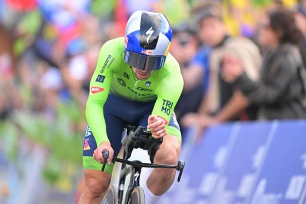Slovenia s Primoz Roglic crosses the finish line to win the Men Elite Individual Time Trial race (22km) at the cycling UEC Road European Championships, in Ljubljana, Slovenia, on Wednesday 7 October 2026. The UEC Road European Championships are taking place from 02 to 07 October in Ljubljana, Slovenia. DAVIDxPINTENS x189071160x