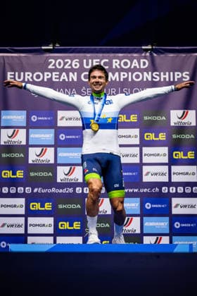 ROGLIÄa PrimoÅ¾ - ROGLIC Primoz: UEC Road cycling, Rad, Radsport, Strasse European Championships - Ljubljana 2026 ROGLIÄa PrimoÅ¾ - ROGLIC Primoz ( SLO ) Slovenia Winner - First Place - Award Ceremony Medal Ceremony Podium - Hochformat hoch vertikal Portrait - Event Veranstaltung: UEC Road Cycling European Championships 2026 Ljubljana - Category Kategorie: Cycling - Road Cycling European Championships - Individual Time Trail Elite Men - Location Ort: Europe Slovenia - Sencur - Å enÄur - Discipline: Individual Time Trail ( ITT ) - Distance: 22 km - Date Datum: 07.10.2026 Wednesday Day 5 -