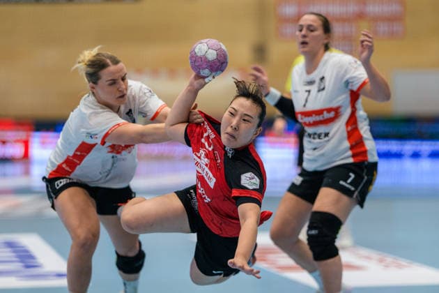 Natsuki Aizawa (Thueringer HC, 23), Maxi Muehlner (HSG Blomberg-Lippe, 10), Diana Doegg Magnusdottir (HSG Blomberg-Lippe, 07) GER, Thueringer HC gegen HSG Blomberg-Lippe, Handball, Alsco Handball Bundesliga Frauen, Saison 2026 2027, 5. Spieltag, Sonntag, 19.30 Uhr, 07.10.2026 GER, Thueringer HC gegen HSG Blomberg-Lippe, Handball, Alsco Handball Bundesliga Frauen, Saison 2026 2027, 5. Spieltag, Sonntag, 19.30 Uhr, 07.10.2026 Bad Langensalza Copyright: xMartinxHerbstx