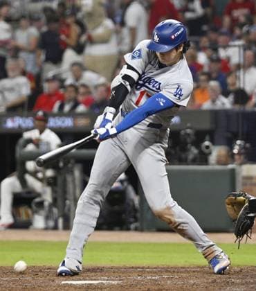 Baseball: Division Series between Dodgers and Braves Los Angeles Dodgers designated hitter Shohei Ohtani grounds out in the seventh inning of Game 4 of the National League Division Series against the Atlanta Braves at Truist Park in Atlanta on Oct. 7, 2026.  A14AA0005630416P