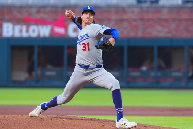 Tyler Glasnow(Dodgers) Starting pitcher Tyler Allen Glasnow, Oct.7,2026 - Baseball : MLB, Baseball Herren, USA National League Division Series Atlanta Braves vs. Los Angeles Dodgers Venue: Truist Park (Cumberland, Georgia, USA)  aflo_354249829 YujixArakawax