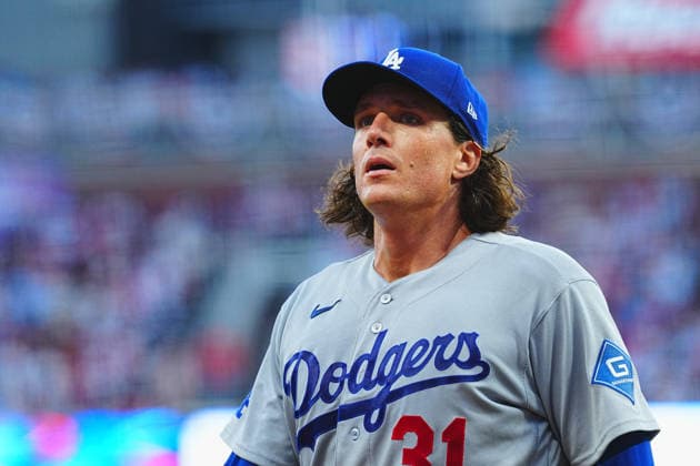 Tyler Glasnow(Dodgers) Starting pitcher Tyler Allen Glasnow, Oct.7,2026 - Baseball : MLB, Baseball Herren, USA National League Division Series Atlanta Braves vs. Los Angeles Dodgers Venue: Truist Park (Cumberland, Georgia, USA)  aflo_354249837 YujixArakawax