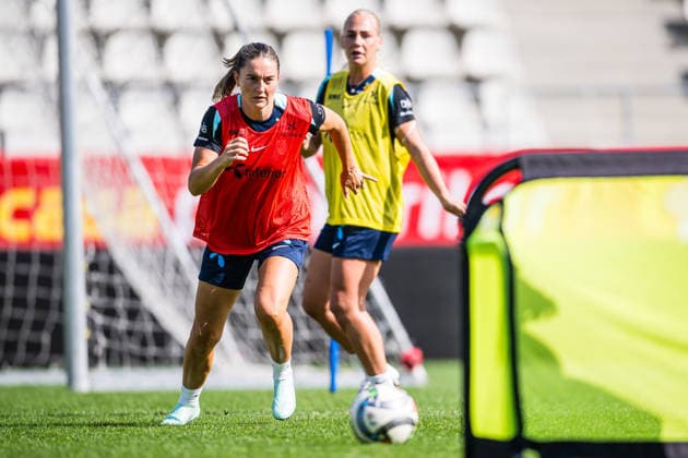 261008 Vilde Boe Risa of the Norwegian women™s national football team during a training session on October 8, 2026 in Bucharest. Photo: Marius Simensen BILDBYRAN Cop 238 bbeng dam fifa women s world cup qualifier football fotball fotboll norge norway practice soccer training trening träning Copyright: MARIUSxSIMENSEN BB261008BB179