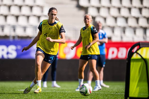 261008 Emma Stolen Godo of the Norwegian women™s national football team during a training session on October 8, 2026 in Bucharest. Photo: Marius Simensen BILDBYRAN Cop 238 bbeng dam fifa women s world cup qualifier football fotball fotboll norge norway practice soccer training trening träning Copyright: MARIUSxSIMENSEN BB261008BB248