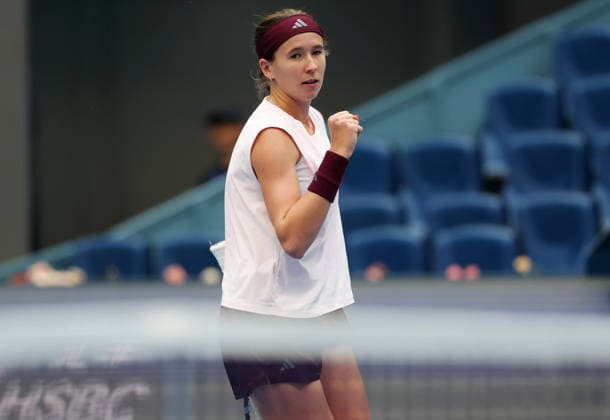 (261008) -- BEIJING, Oct. 8, 2026 -- Nikola Bartunkova of the Czech Republic celebrates during the women s singles quarterfinal match between Karolina Muchova of the Czech Republic and Nikola Bartunkova of the Czech Republic at 2026 China Open tennis tournament in Beijing, China, Oct. 8, 2026. ) (SP)CHINA-BEIJING-TENNIS-CHINA OPEN-WOMEN S SINGLES (CN) ZhangxChenlin 