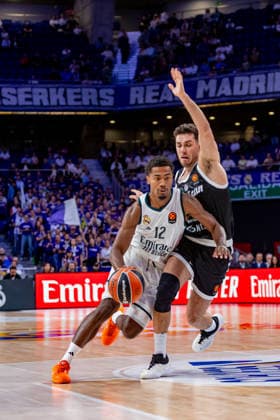 ESP: Euroleague Real Madrid v Partizan Belgrade Theo Maledon of Real Madrid and Alesandro Pajola of PArtizan during the Euroleague match between Real Madrid and Partizan Mozzart Bet Belgrade played at Movistar Arena Stadium on October 8 2026 in Madrid Spain Madrid Spain Basketball Copyright: xAlbaxPachecox xAgenciaxLOFx
