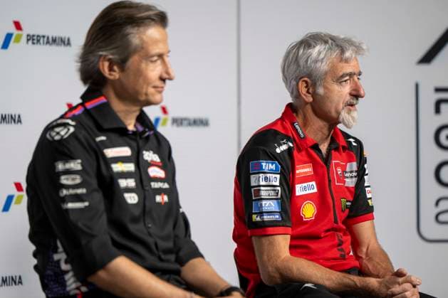 MOTO - MOTO GP - GRAND PRIX OF INDONESIA 2026 Rivola Massimo (ita), CEO Aprilia Racing, portrait with Dall Igna Luigi (ita), General Manager of Ducati Corse, presse conference during the 2026 MotoGP Pertamina Grand Prix of Indonesia on the Mandalika circuit from October 9 to 11, at West Nusa Tenggara, Indonesia - West Nusa TenggaraIndonesia  Copyright: xGIGIxSOLDANOx