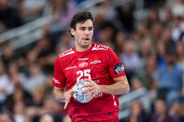 HC Zagreb v Aalborg Handbold - EHF Champions League Men Group Phase - Group C ZAGREB, CROATIA - OCTOBER 8: Marinus Munk of aalborg Handbold during the EHF Champions League match between HC Zagreb and Aalborg Handbold at Arena Zagreb on October 8, 2026 in Zagreb, Croatia.  IgorxKralj PIXSELL