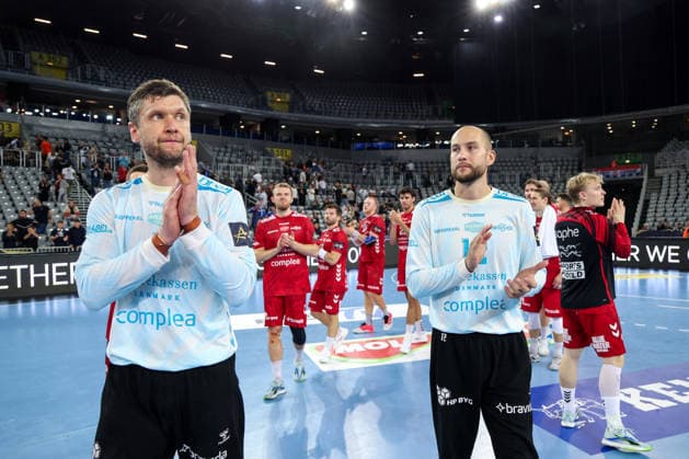 HC Zagreb v Aalborg Handbold - EHF Champions League Men Group Phase - Group C ZAGREB, CROATIA - OCTOBER 8: Niklas Landin and Fabian Norsten of Aalborg Handbold after a win during the EHF Champions League match between HC Zagreb and Aalborg Handbold at Arena Zagreb on October 8, 2026 in Zagreb, Croatia.  IgorxKralj PIXSELL