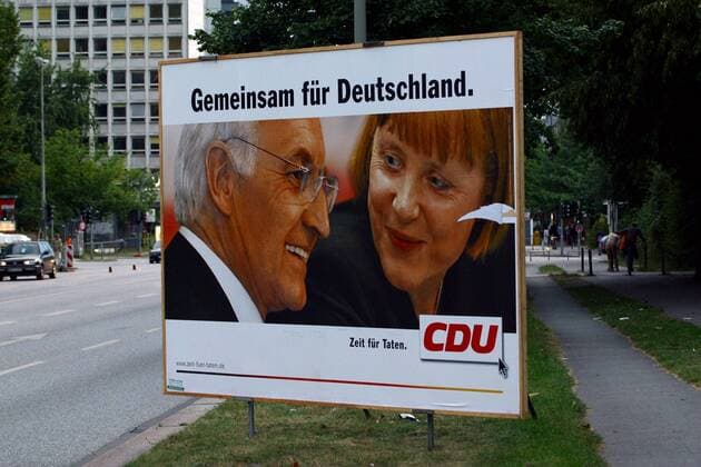 CDU-Wahlplakat mit Edmund Stoiber und Angela Merkel in Hamburg