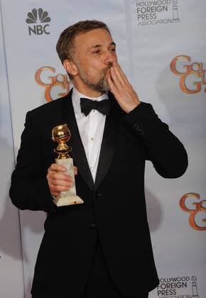 Christoph Waltz holds the award he won for his role in Inglorious Basterds backstage at the 67th annual Golden Globe Awards at the Beverly Hilton on January 17, 2010 in Beverly Hills, California.  LAP20100117187
