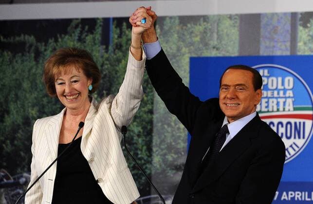 Mailand, Vorstellung des Kandidaten der PDL für die Bürgermeisterwahl. Im Bild: Letizia Moratti, Silvio Berlusconi 