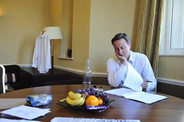 Leader of the Conservative Party David Cameron going through his speech on the office computers in the Conference Hotel a few hours before he is due to go on stage to deliver it to the Conservative Party Conference, Thursday October 8, 2009. AndrewxParsons i-Images 